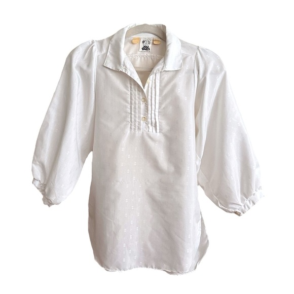 Vintage 70s YOU BABES Ivory Blouse – Puff Sleeve Pintuck Peasant Top Cottagecore - Picture 13 of 14